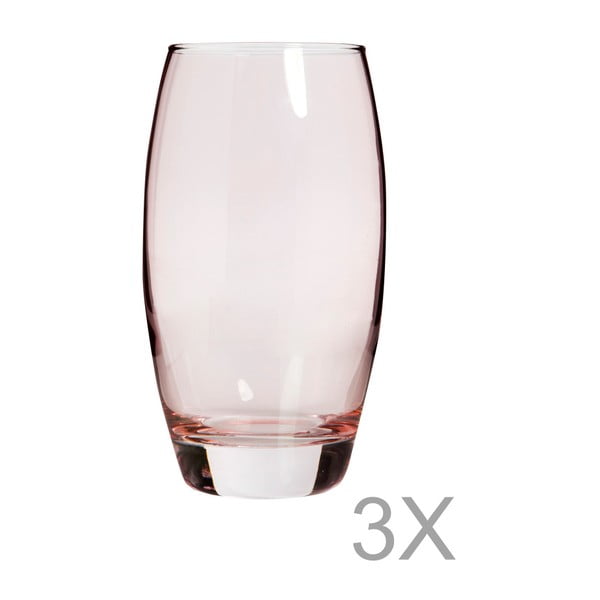 Zestaw 3 różowych szklanek Mezzo Luxury, 270 ml