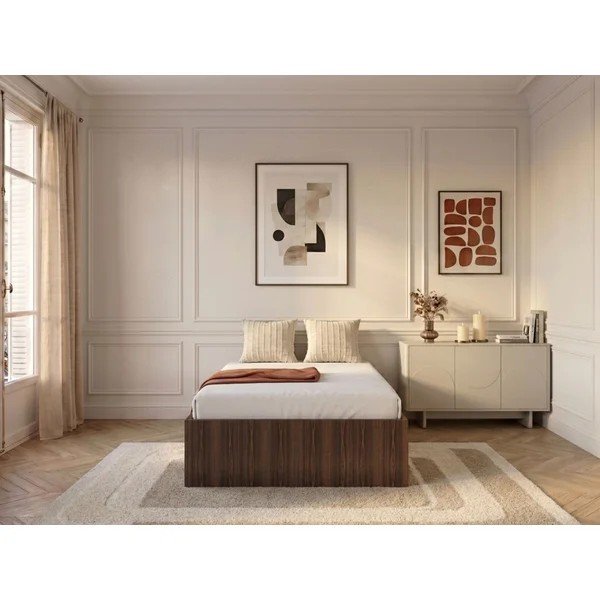 Łóżko jednoosobowe z płyty wiórowej ze schowkiem/bez zagłówka ze stelażem 90x190 cm w ciemnym naturalnym kolorze Nira – Bobochic Paris-image-1