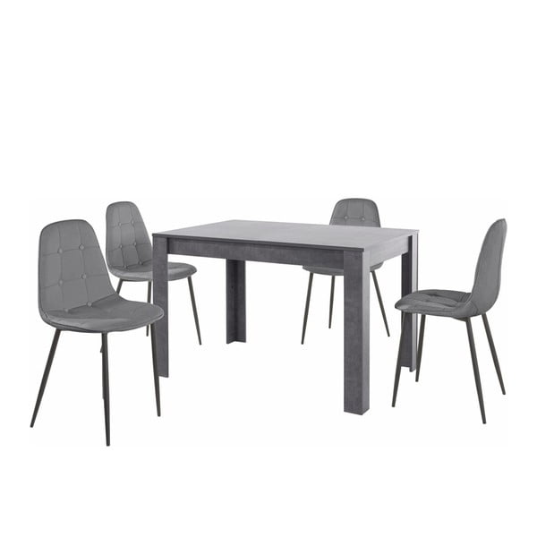 Komplet szarego stołu i 4 szarych krzeseł Støraa Lori Lamar