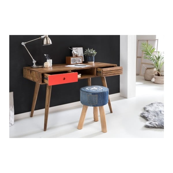 Biurko z czerwoną szufladą z litego drewna sheesham Skyport REPA-image-1