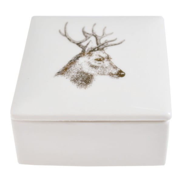Biała ceramiczna szkatułka na biżuterię Ewax Deer, 7x7 cm