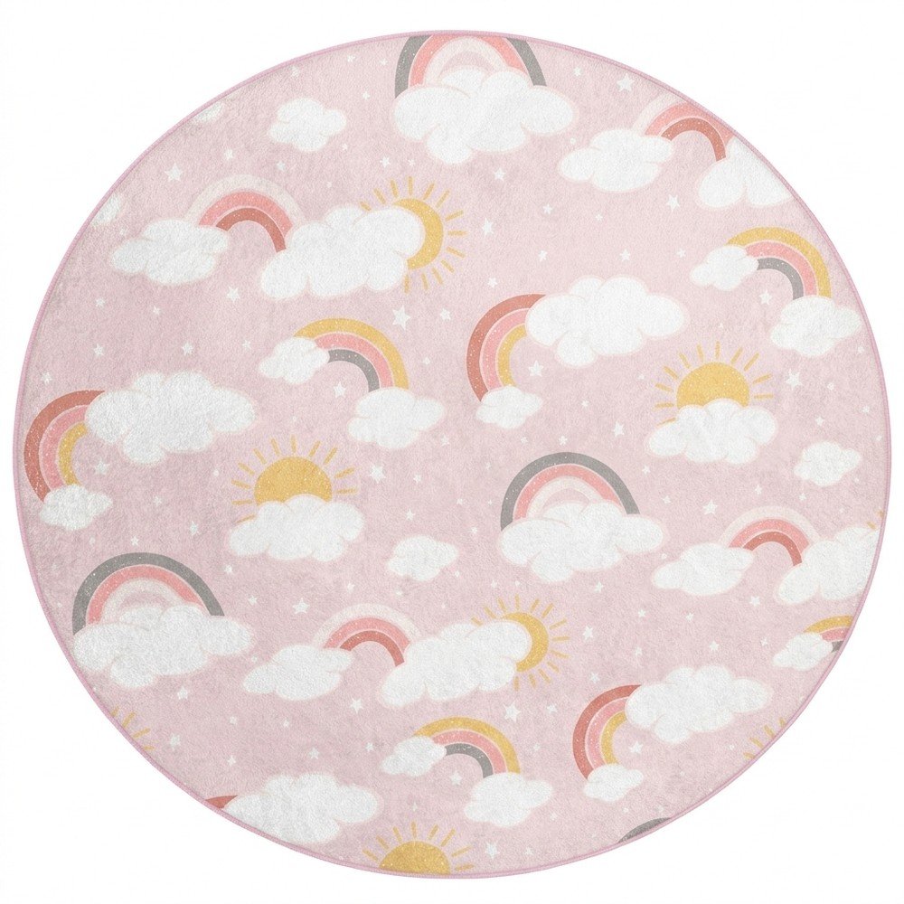 Różowy dywan dziecięcy odpowiedni do prania ø150 cm Rainbow World – Mila Home