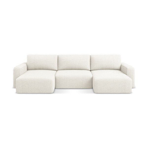 Kremowy sztruksowy rozkładany/ze schowkiem narożnik (w kształcie litery U) Kona – Makamii