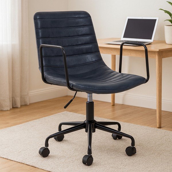 Ciemnoszare krzesło biurowe z imitacji skóry Forbes – Premier Housewares-image-3