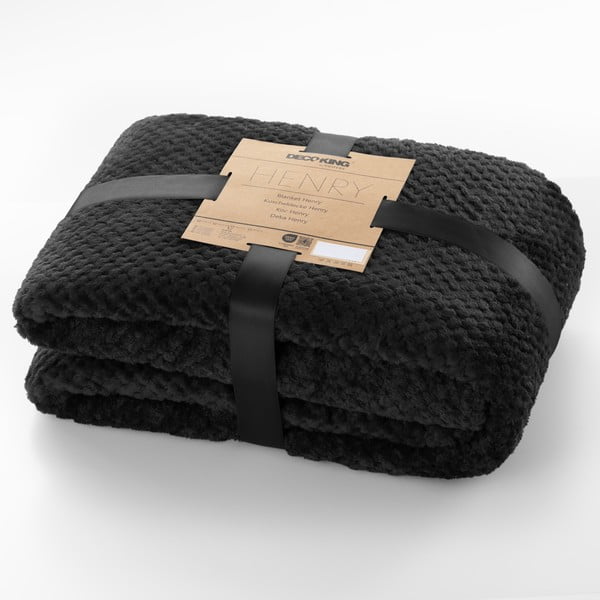 Czarny koc z mikrowłókna DecoKing Henry, 150x200 cm-image-3