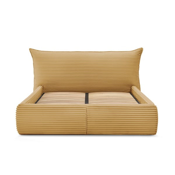 Żółte tapicerowane łóżko dwuosobowe ze schowkiem i stelażem 160x200 cm Jade – Bobochic Paris-image-4