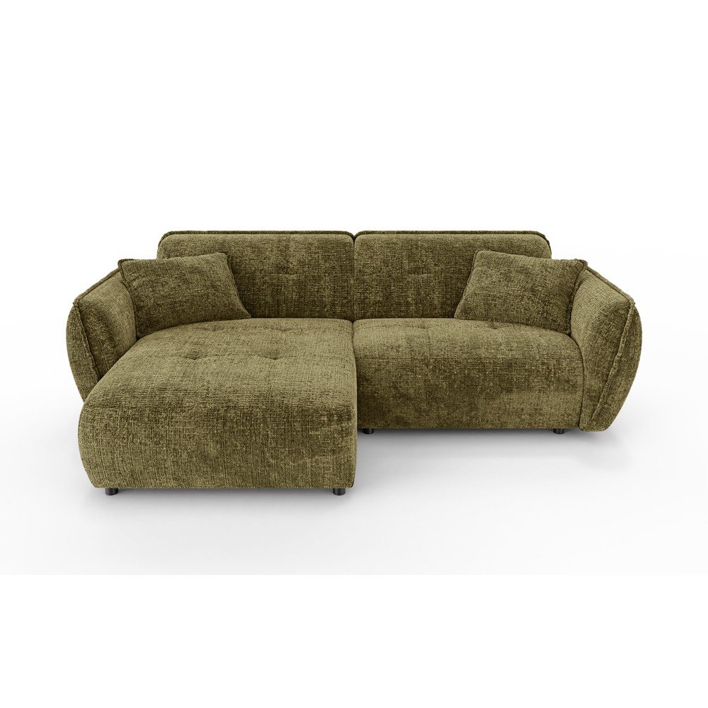 Zielony narożnik z tkaniny szenilowej (lewostronny/z szezlongiem) Nelia – Ropez