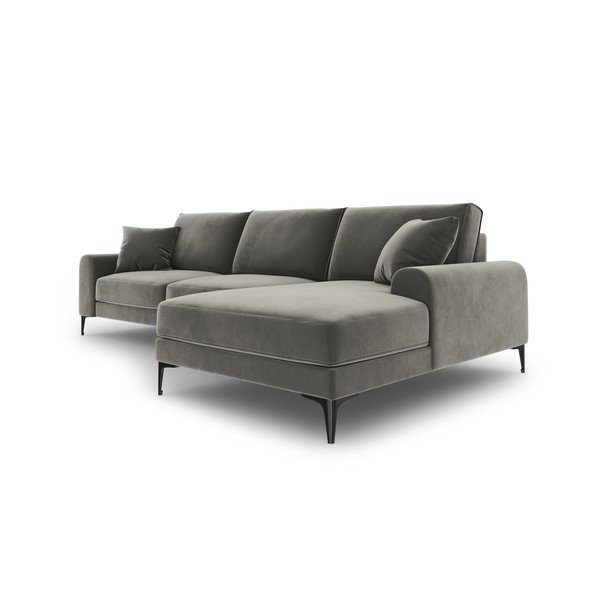 Jasnoszary aksamitny narożnik Mazzini Sofas Madara, prawostronny-image-4