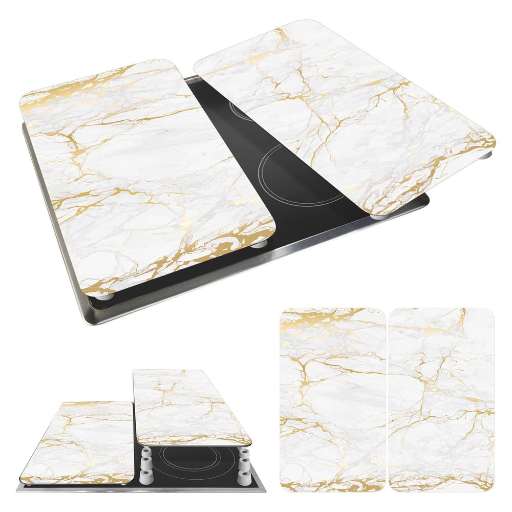 Zestaw 2 szklanych płyt ochronnych na kuchenkę w biało-złotym kolorze Wenko Marble, 52x30 cm (zdjęcie 9)