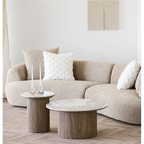 Beżowy/w naturalnym kolorze okrągły stolik z blatem w dekorze marmuru ø 80 cm Athens – House Nordic-image-1