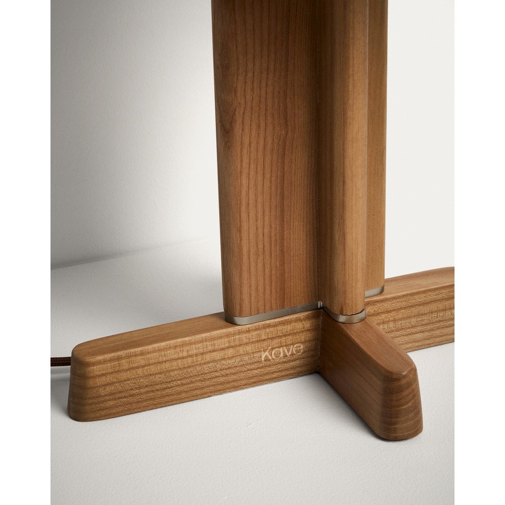 Biała/brązowa lampa stołowa z litego drewna kauczukowego z tekstylnym kloszem (wysokość 48 cm) Niani – Kave Home (zdjęcie 7)