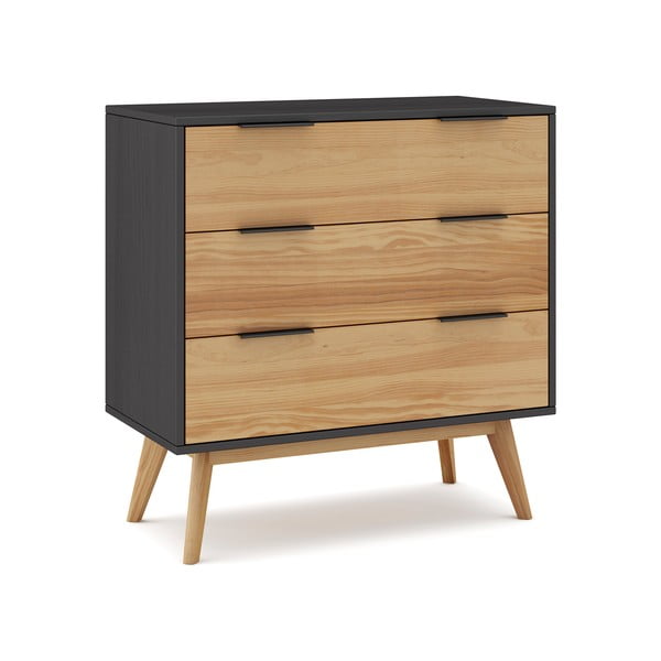 Czarno-naturalna wysoka komoda z drewna sosnowego 80x83 cm Lavis – Marckeric-image-3