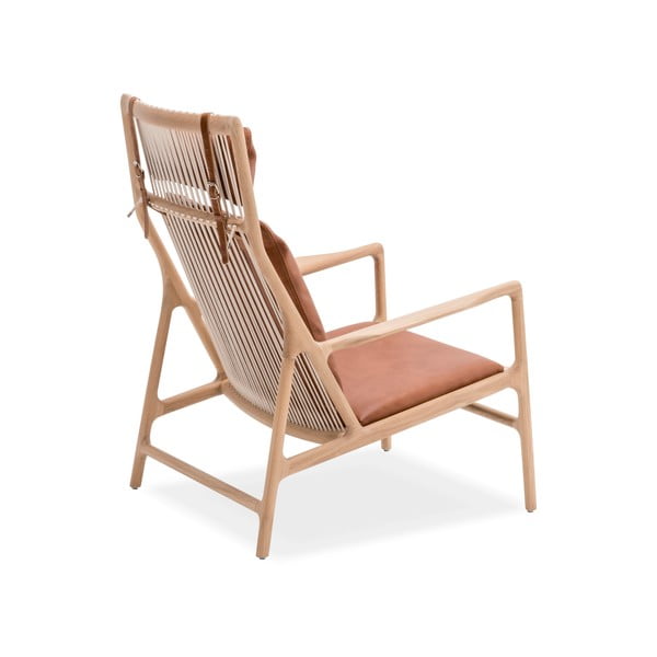 Fotel z konstrukcją z litego drewna dębowego i karmelowym siedziskiem z bawolej skóry Gazzda Dedo-image-3