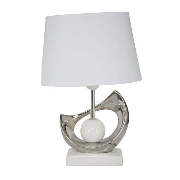 Biało-srebrna lampa  stołowa z ceramiki Mauro Ferretti Moon, 26x38 cm