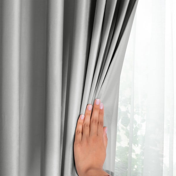 Jasnoszara aksamitna zasłona częściowo zaciemniająca (dimout) 140x270 cm Pleat – Restilo-image-4