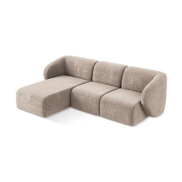 Jasnobrązowy narożnik z tkaniny szenilowej (lewostronny/z szezlongiem) Lani – Makamii-image-2