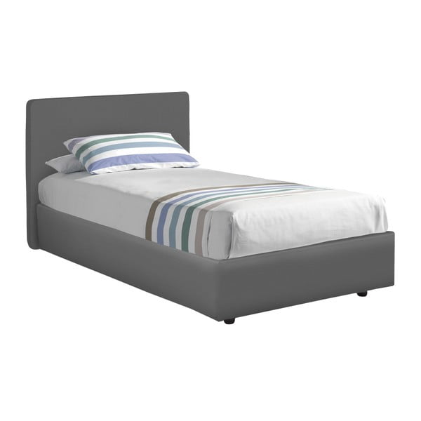 Szare łóżko jednoosobowe ze schowkiem i materacem 13Casa Ninfea, 80x190 cm