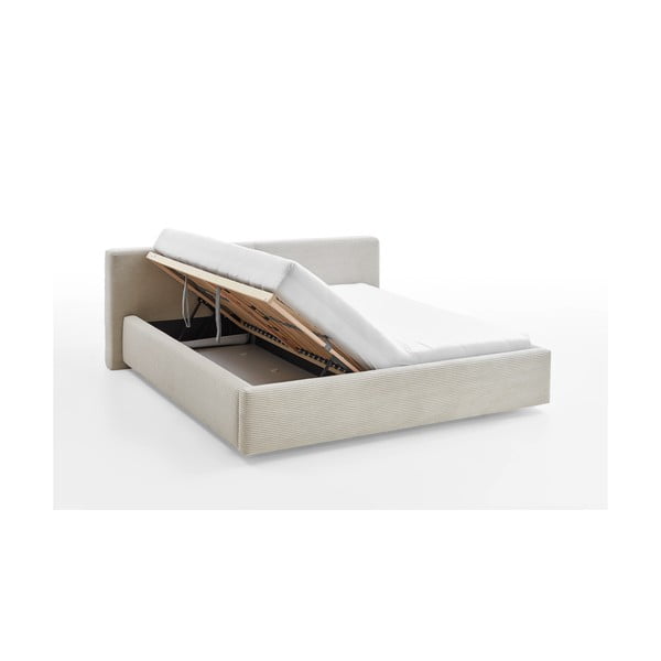 Beżowe tapicerowane łóżko dwuosobowe ze schowkiem ze stelażem 180x200 cm Cube – Meise Möbel-image-2