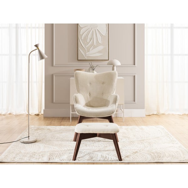 Beżowy sztruksowy fotel z podnóżkiem Niko – Ropez-image-1