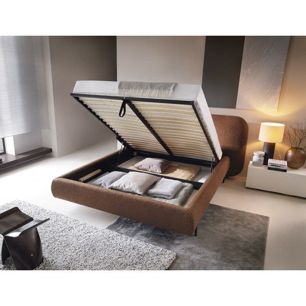 Tapicerowane łóżko dwuosobowe ze schowkiem ze stelażem 160x200 cm w kolorze terakoty Pointt – ELTAP-image-2