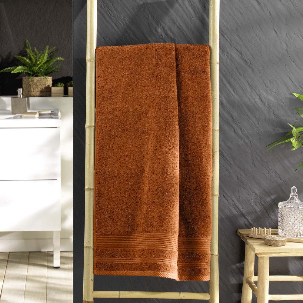 Bawełniany ręcznik kąpielowy frotte w kolorze terakoty 70x130 cm Tendresse – douceur d'intérieur (zdjęcie 2)