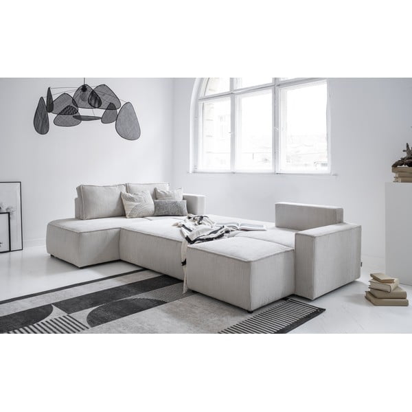 Biały sztruksowy rozkładany narożnik (lewostronny/w kształcie litery U) Brave Dave – Miuform-image-3