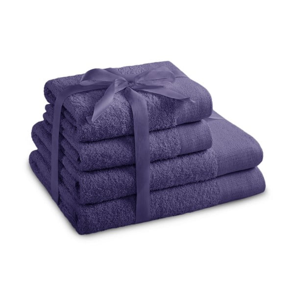 Fioletowe bawełniane ręczniki zestaw 4 szt. frotte Amari – Restilo