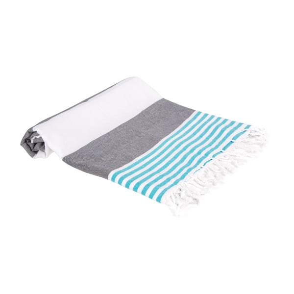 Szary ręcznik kąpielowy tkany ręcznie Ivy's Fidan, 100x180 cm