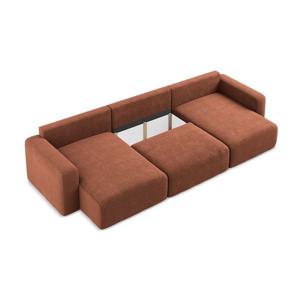 Rozkładany/ze schowkiem narożnik z tkaniny szenilowej (w kształcie litery U) w kolorze terakoty Kona – Makamii-image-4