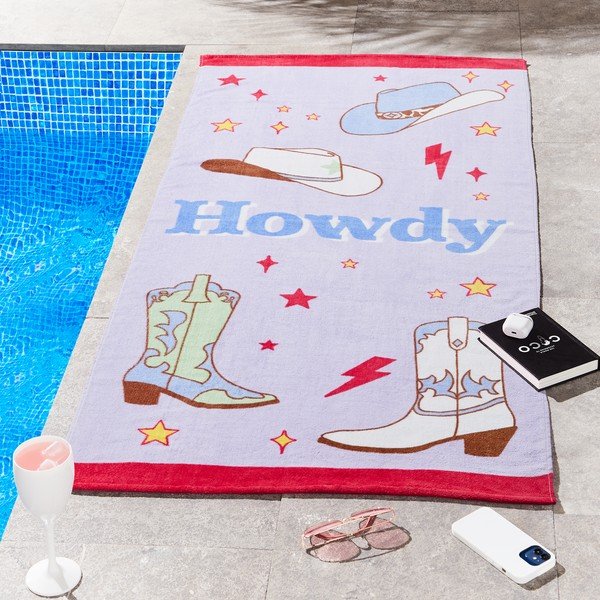 Fioletowy bawełniany ręcznik plażowy frotte 76x160 cm Howdy Cowgirl – Sassy B-image-1