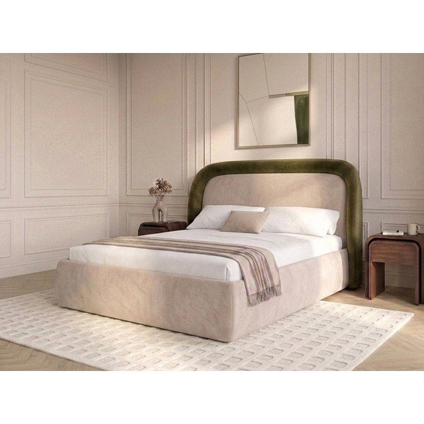 Zielone tapicerowane łóżko dwuosobowe ze schowkiem ze stelażem 180x200 cm Sam – Bobochic Paris-image-1