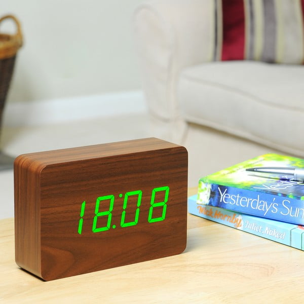 Ciemnobrązowy budzik z zielonym wyświetlaczem LED Gingko Brick Click Clock-image-3