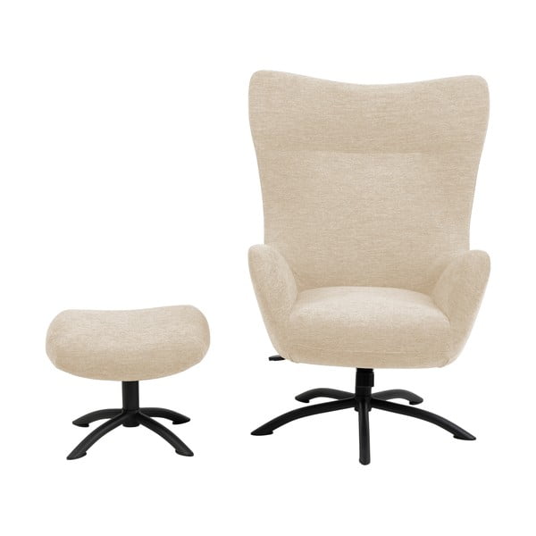 Kremowobiały fotel uszak z podnóżkiem Actona Talgarth-image-2