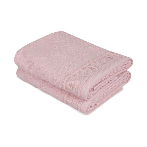 Komplet 2 różowych bawełnianych ręczników na ruce Catherine, 50x90 cm