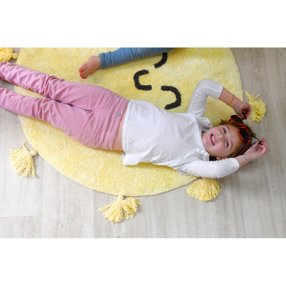 Żółty bawełniany dywan dziecięcy tkany ręcznie odpowiedni do prania ø100 cm You're My Sunshine – Lorena Canals (zdjęcie 9)