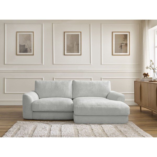 Jasnoszary narożnik z tkaniny szenilowej (prawostronny/z szezlongiem) Leonore – Bobochic Paris-image-1