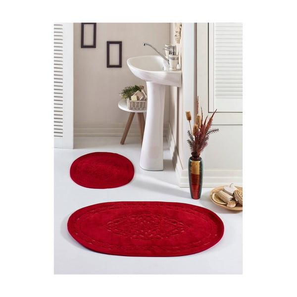 Zestaw 2 czerwonych owalnych dywaników łazienkowych