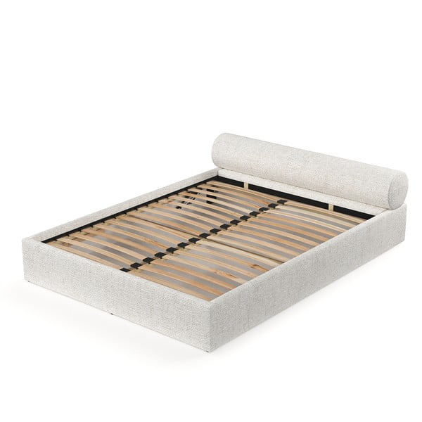 Kremowe tapicerowane łóżko dwuosobowe ze schowkiem i stelażem 160x200 cm Solvo – Maison de Rêve-image-3