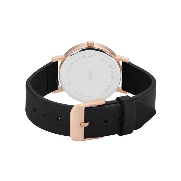 Damski czarny zegarek ze skórzanym paskiem i marmurowym cyferblatem Cluse La Roche Petite Rose-image-2