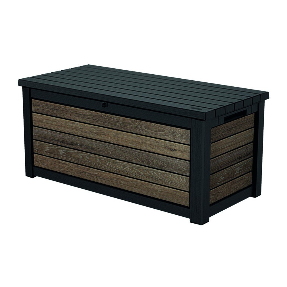 Czarna/w naturalnym kolorze plastikowa skrzynia ogrodowa Deco Walnut – Keter