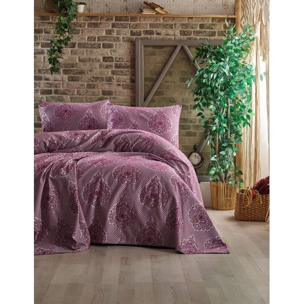 Zestaw narzuty na łóżko i 2 poszewek na poduszki EnLora Home Hittite Claret Red, 240x220 cm