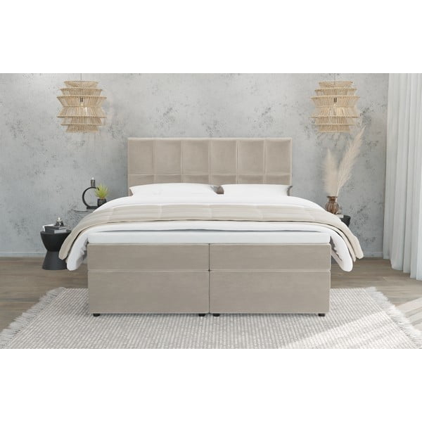 Beżowe łóżko boxspring ze schowkiem 180x200 cm Flip – Ropez-image-2