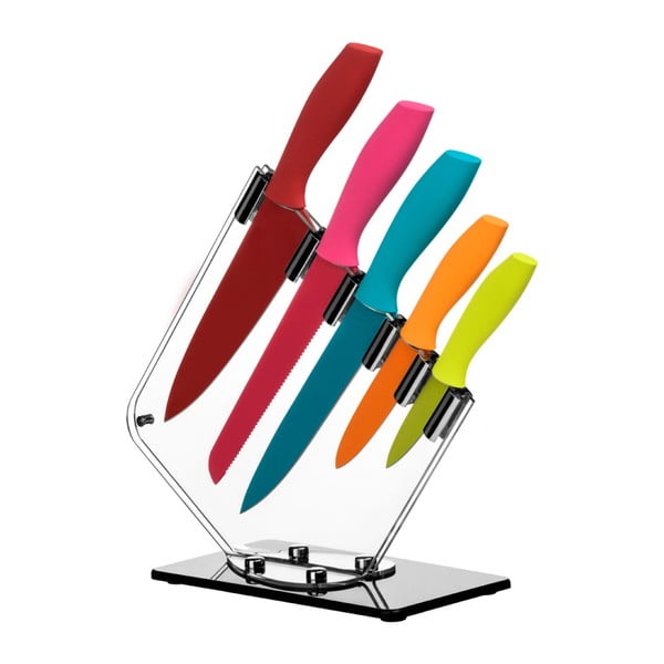 Zestaw 5 kolorowych noży ze stojakiem Premier Housewares Soft Grip