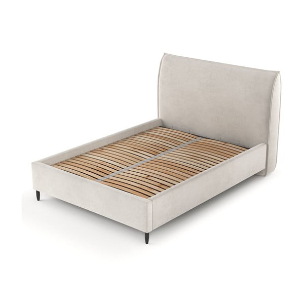 Kremowe tapicerowane łóżko dwuosobowe ze schowkiem i stelażem 180x200 cm Shell – Maison de Rêve-image-2