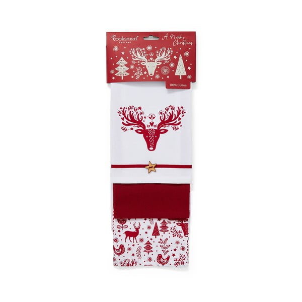Zestaw 3 świątecznych ścierek bawełnianych Cooksmart ® A Nordic Christmas, 38x44 cm