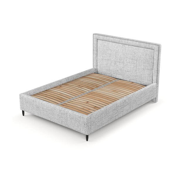 Jasnoszare tapicerowane łóżko dwuosobowe ze schowkiem i stelażem 180x200 cm Baleine – Maison de Rêve-image-4