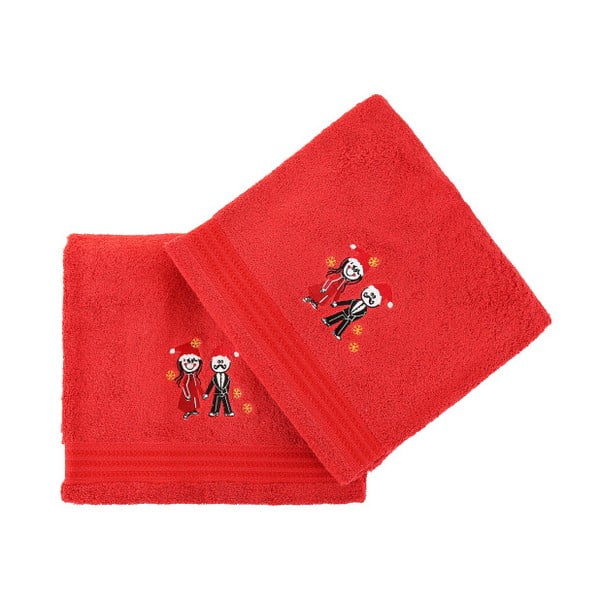 Komplet 2 czerwonych bawełnianych ręczników Cift Red, 70x140 cm