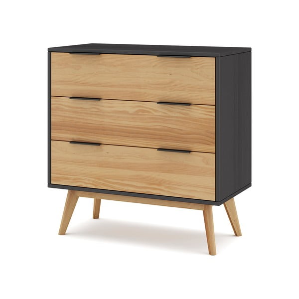 Czarno-naturalna wysoka komoda z drewna sosnowego 80x83 cm Lavis – Marckeric-image-2