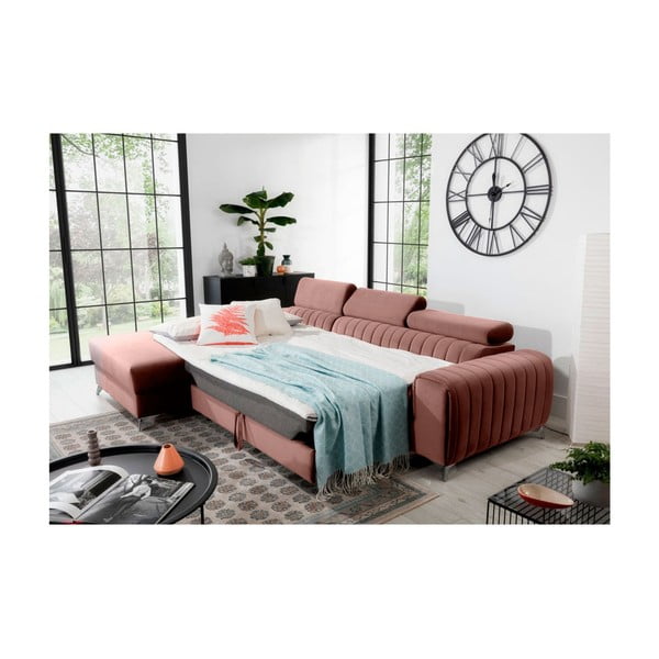 Różowy aksamitny rozkładany/ze schowkiem narożnik (lewostronny/z szezlongiem) Grayson – ELTAP-image-4
