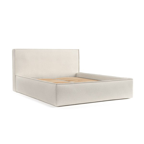 Kremowe tapicerowane łóżko dwuosobowe ze schowkiem i stelażem 180x200 cm Lounge L – Maison de Rêve
